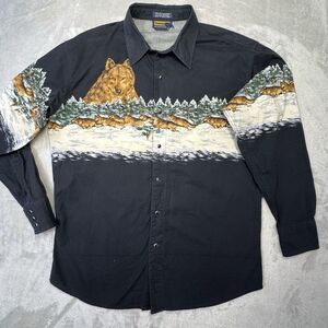 Vintage Panhandle Slim Wolf Pack Western Shirt Large Pearl Snap 90s